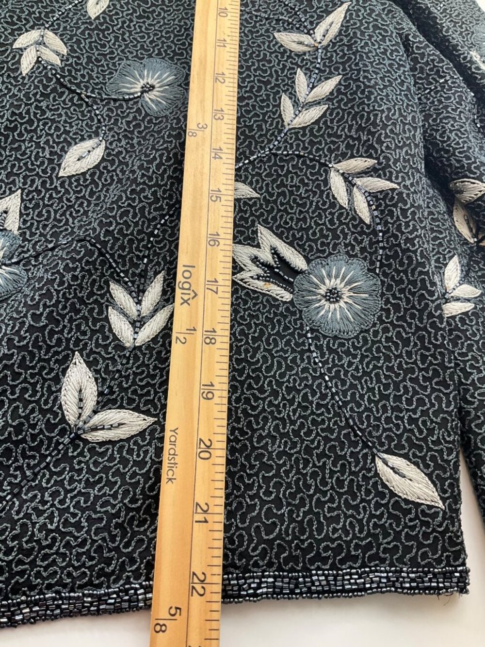 VTG Adrianna Papell XL Formal Jacket Beaded Embroidered Black Floral Silk - Picture 9 of 12